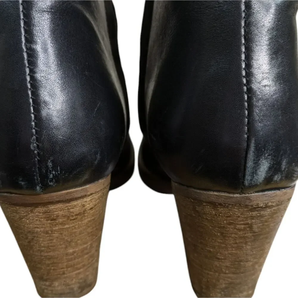 Madewell 1937 Winston Ankle Boots 10 Black Leather Heeled Booties Side Zipper